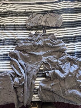 Gray Two-Piece Ruched Crop Top & Wide Leg Pants Set